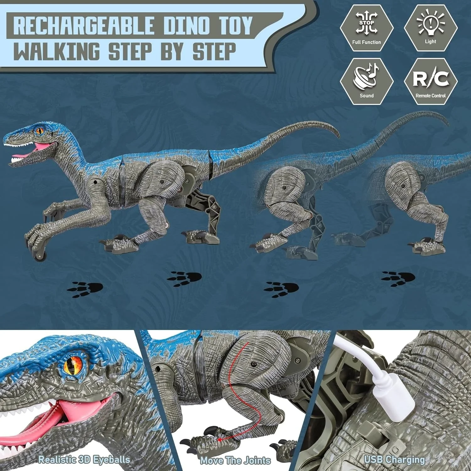 Remote Control Dinosaur with Sound Realistic Velociraptor Toy - Image 4